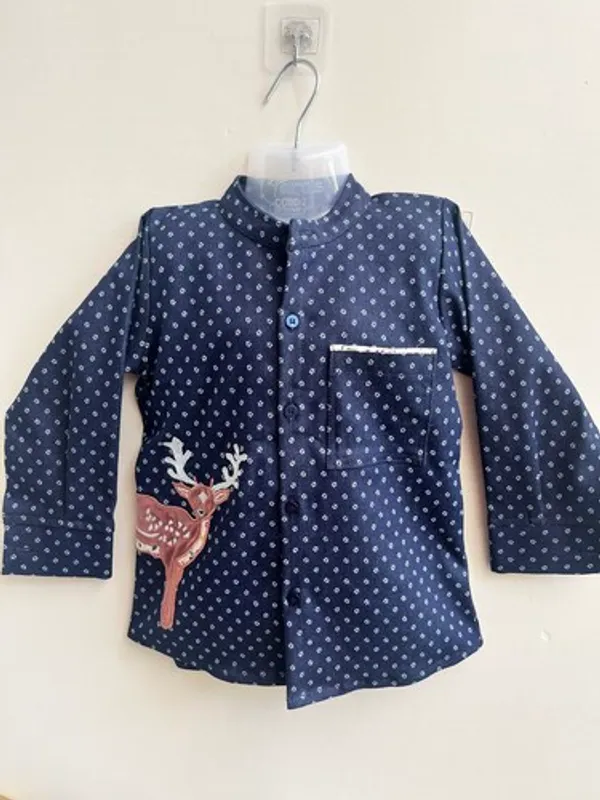 Blue_Printed_Denim_Laycra_Reindeer_Embroydri_Full_Sleeve_Shirt_For_For_Boys