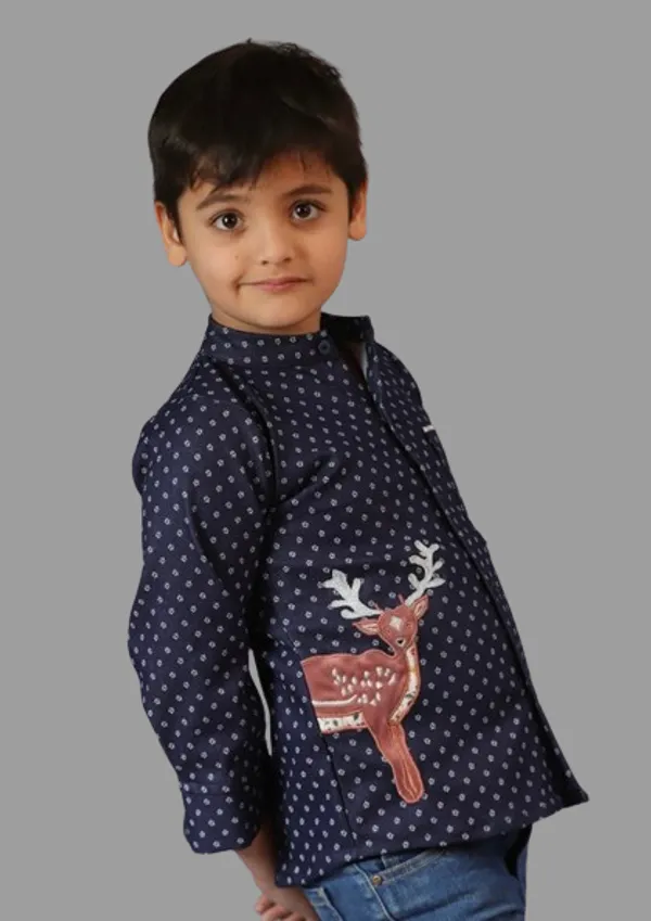 Blue_Printed_Denim_Laycra_Reindeer_Embroydri_Full_Sleeve_Shirt_For_For_Boys