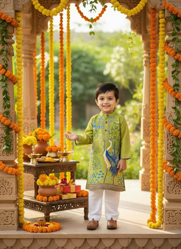 Green_And_White_2_Piece_Digital_Print_Kurta_Pyjama_Set_For_Boys