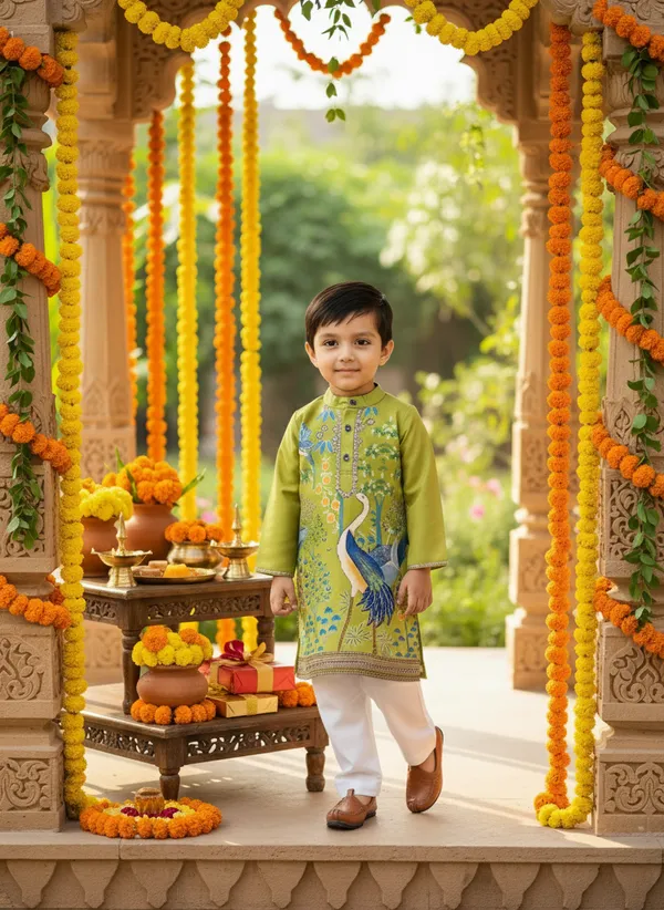 Green_And_White_2_Piece_Digital_Print_Kurta_Pyjama_Set_For_Boys