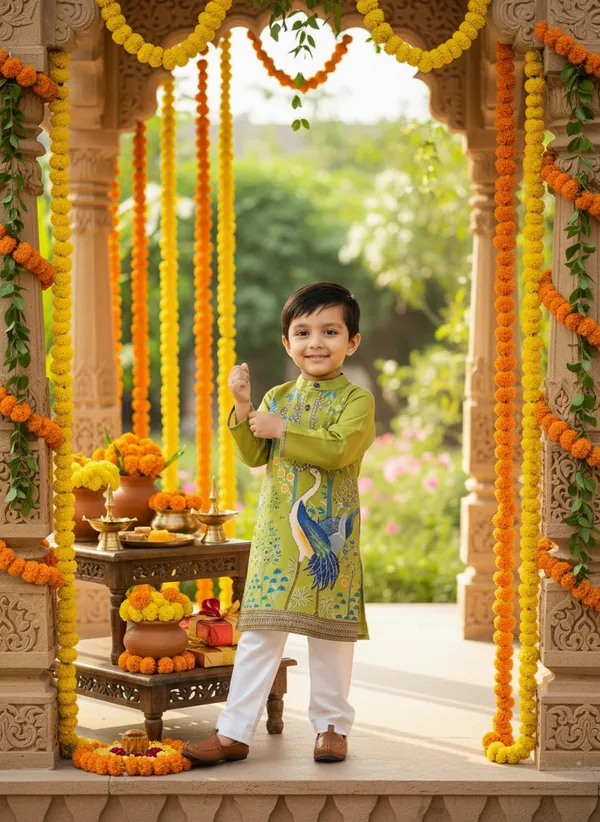 Green_And_White_2_Piece_Digital_Print_Kurta_Pyjama_Set_For_Boys