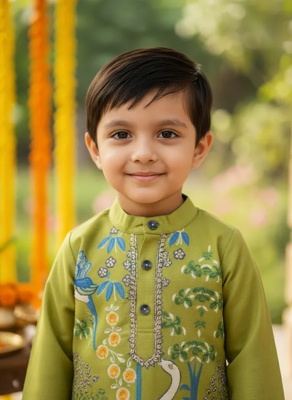 Green_And_White_2_Piece_Digital_Print_Kurta_Pyjama_Set_For_Boys