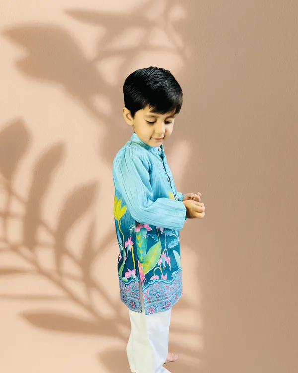 Blue_And_White_2_Piece_Digital_Print_Kurta_Pyjama_Set_For_Boys