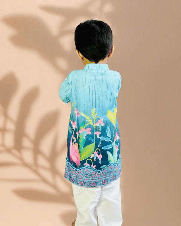 Blue_And_White_2_Piece_Digital_Print_Kurta_Pyjama_Set_For_Boys