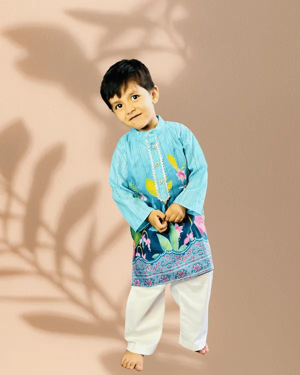 Blue_And_White_2_Piece_Digital_Print_Kurta_Pyjama_Set_For_Boys