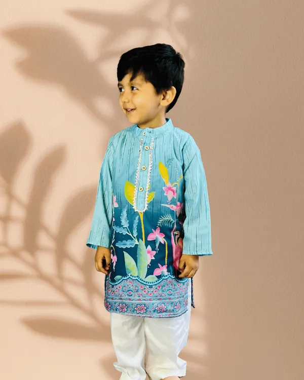 Blue_And_White_2_Piece_Digital_Print_Kurta_Pyjama_Set_For_Boys