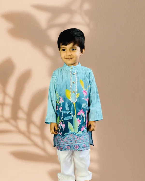 Blue_And_White_2_Piece_Digital_Print_Kurta_Pyjama_Set_For_Boys