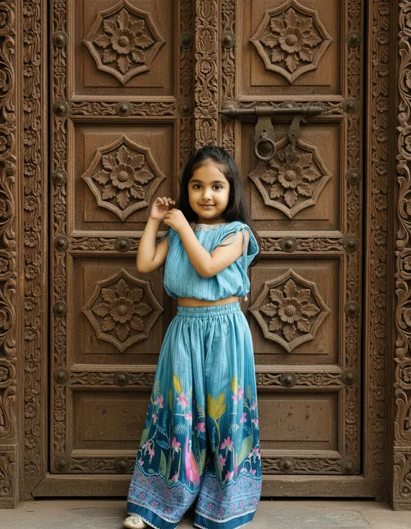 Blue_2_Piece_Digital_Print_Skirt_Top_Set_For_Girls