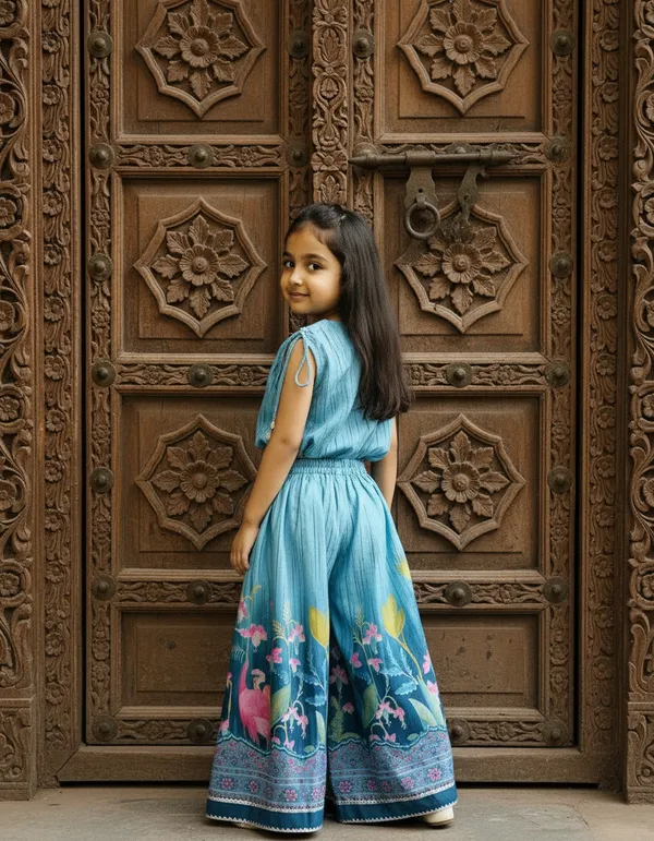 Blue_2_Piece_Digital_Print_Skirt_Top_Set_For_Girls