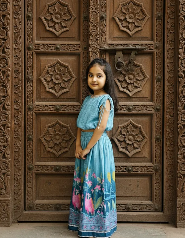 Blue_2_Piece_Digital_Print_Skirt_Top_Set_For_Girls