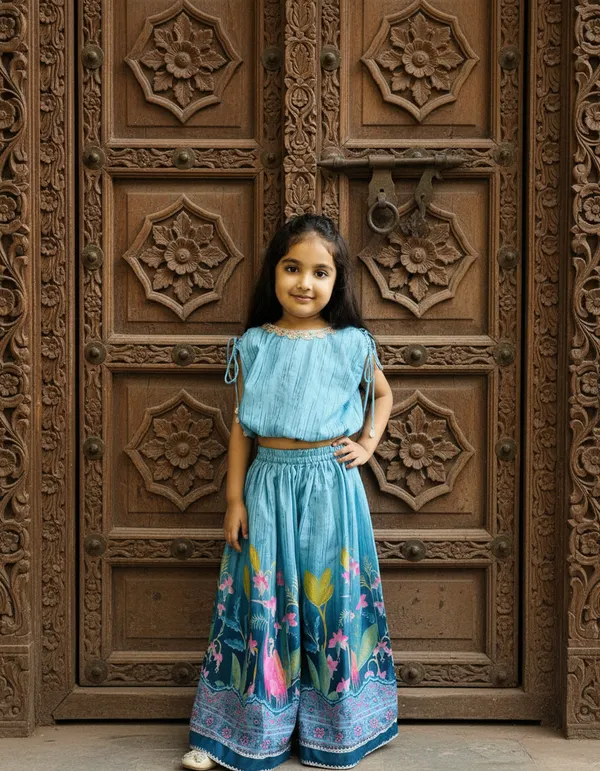 Blue_2_Piece_Digital_Print_Skirt_Top_Set_For_Girls