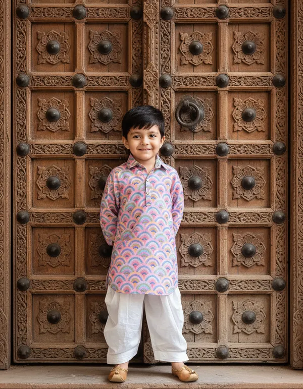 Pink_And_White_2_Piece_Digital_Print_Kurta_Salwar_Set_For_Boys