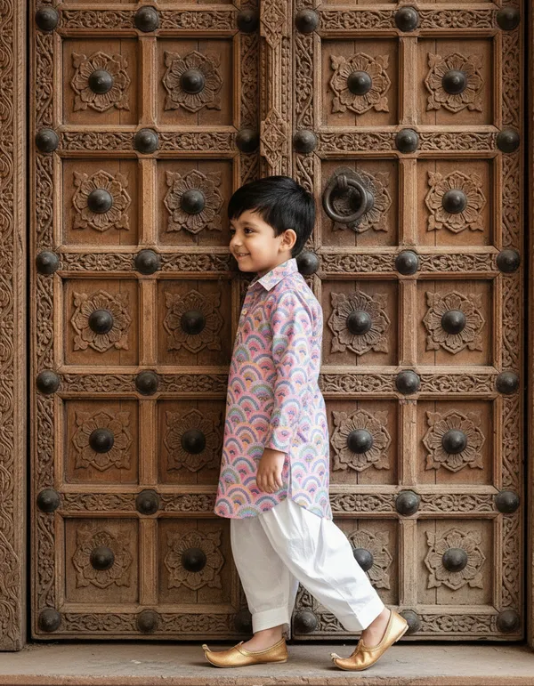 Pink_And_White_2_Piece_Digital_Print_Kurta_Salwar_Set_For_Boys