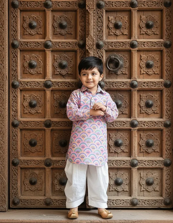 Pink_And_White_2_Piece_Digital_Print_Kurta_Salwar_Set_For_Boys