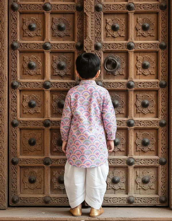 Pink_And_White_2_Piece_Digital_Print_Kurta_Salwar_Set_For_Boys