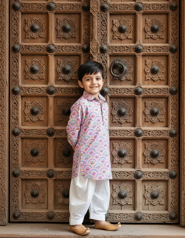Pink_And_White_2_Piece_Digital_Print_Kurta_Salwar_Set_For_Boys