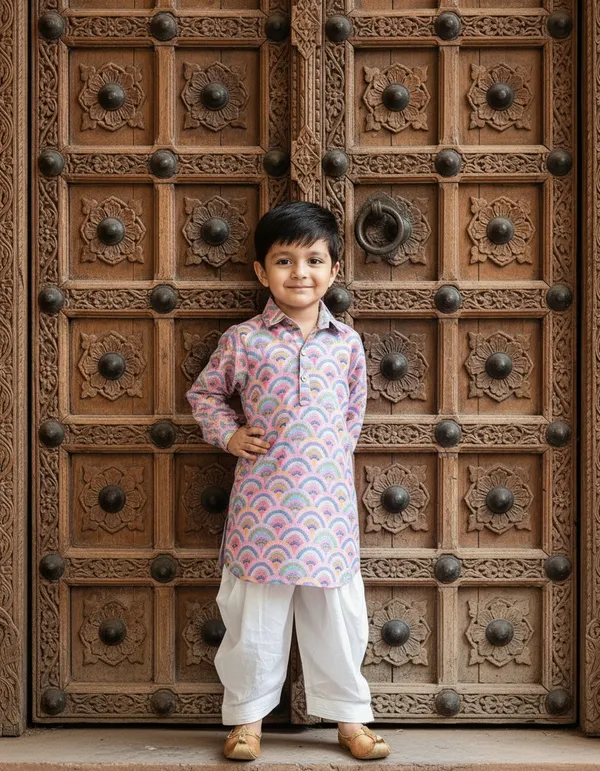 Pink_And_White_2_Piece_Digital_Print_Kurta_Salwar_Set_For_Boys