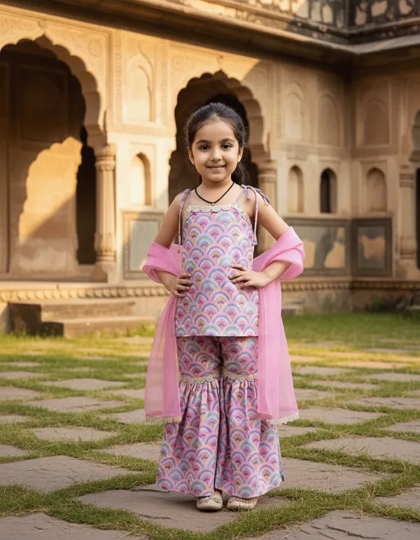 Pink_2_Piece_Digital_Print_Kurta_Sharara_Set_For_Girls