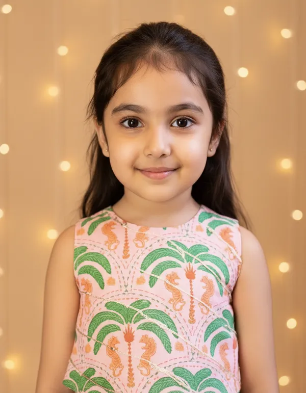 Peach_And_Green_2_Piece_Digital_Palm_Print_Coord_Set_For_Girls