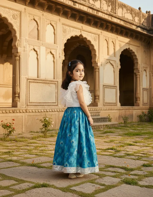 Blue_And_White_2_Piece_Ruffle_Top_With_Digital_Printed_Skirt_Set_For_Girls