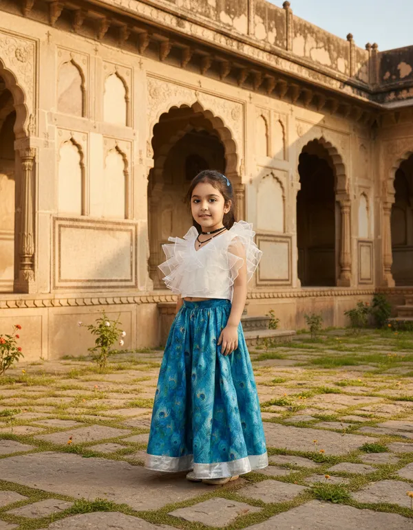 Blue_And_White_2_Piece_Ruffle_Top_With_Digital_Printed_Skirt_Set_For_Girls