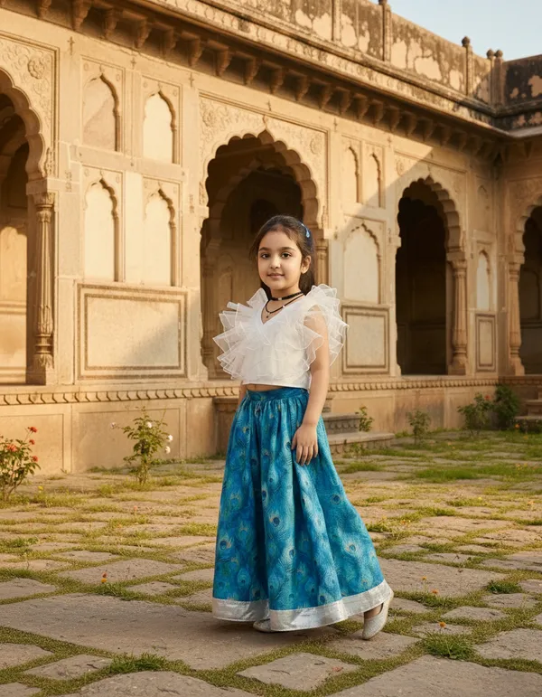 Blue_And_White_2_Piece_Ruffle_Top_With_Digital_Printed_Skirt_Set_For_Girls