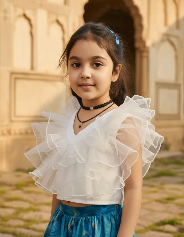 Blue_And_White_2_Piece_Ruffle_Top_With_Digital_Printed_Skirt_Set_For_Girls