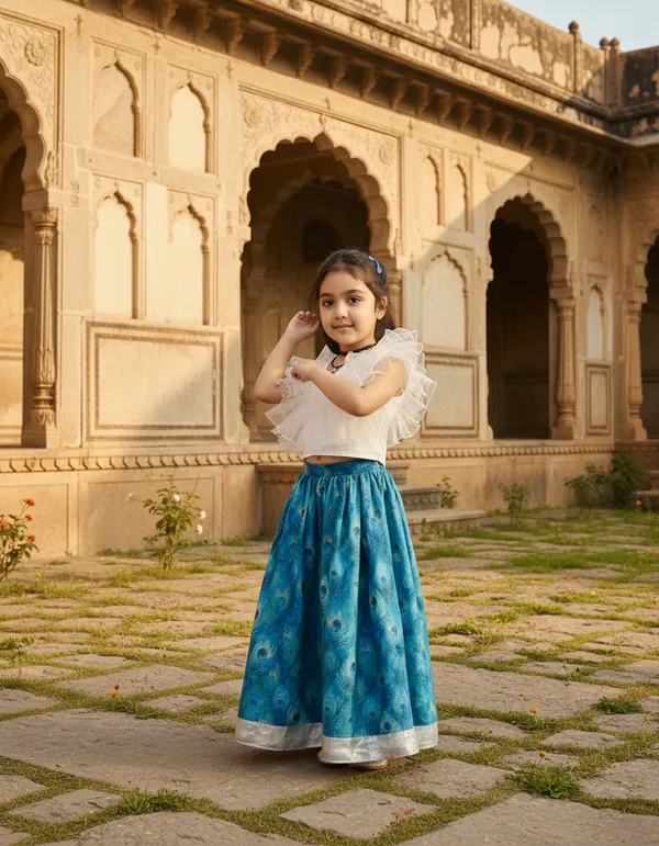 Blue_And_White_2_Piece_Ruffle_Top_With_Digital_Printed_Skirt_Set_For_Girls