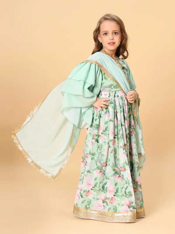 Sea_Green_Three_Piece_Party_Wear_Lehanga_Top_Set_For_Girls