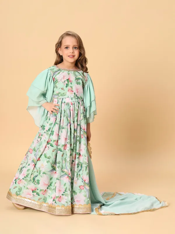 Sea_Green_Three_Piece_Party_Wear_Lehanga_Top_Set_For_Girls