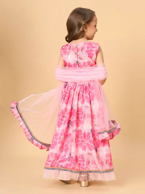 Pink_Three_Piece_Party_Wear_Lehnga_Top_Set_For_Girls