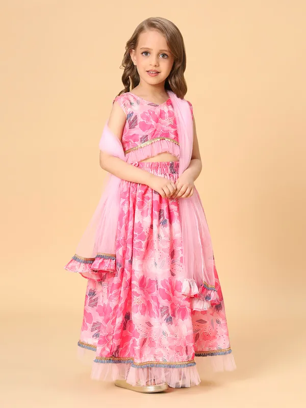 Pink_Three_Piece_Party_Wear_Lehnga_Top_Set_For_Girls