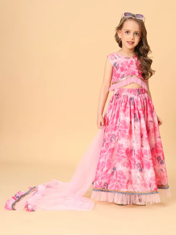 Pink_Three_Piece_Party_Wear_Lehnga_Top_Set_For_Girls