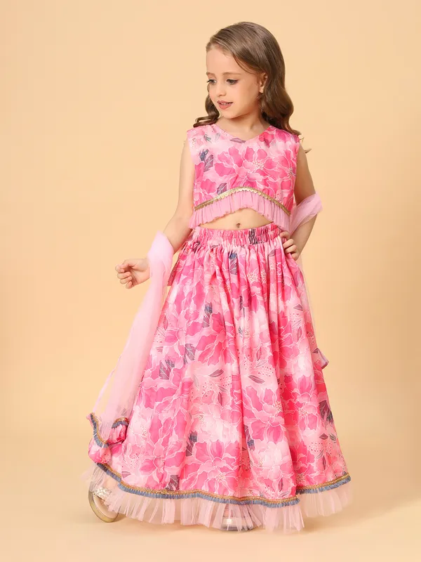 Pink_Three_Piece_Party_Wear_Lehnga_Top_Set_For_Girls