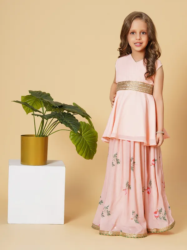 Pink_Three_Piece_Party_Wear_Lehnga_Top_Set_For_Girls