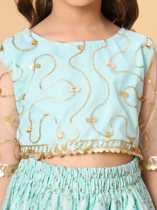 Aqua_Blue_Three_Piece_Party_Wear_Lehnga_Top_Dupatta_Set_For_Girls