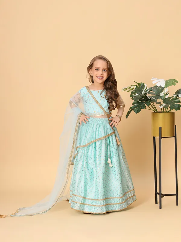 Aqua_Blue_Three_Piece_Party_Wear_Lehnga_Top_Dupatta_Set_For_Girls