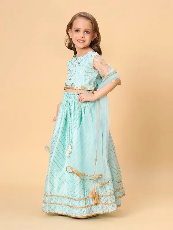 Aqua_Blue_Three_Piece_Party_Wear_Lehnga_Top_Dupatta_Set_For_Girls