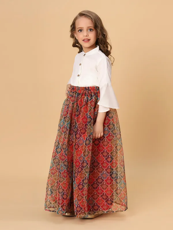 Maroon_And_White_Two_Piece_Party_Wear_Lehnga_Top_Set_For_Girls