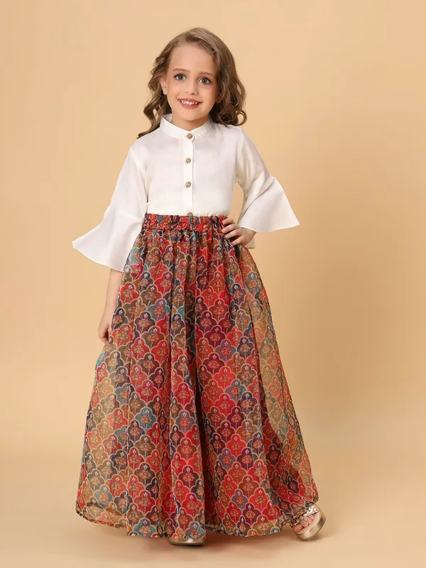 Maroon_And_White_Two_Piece_Party_Wear_Lehnga_Top_Set_For_Girls