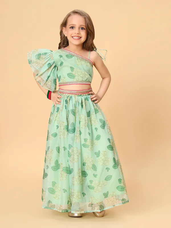 Green_Two_Piece_Green_Party_Wear_Lehnga_Top_Dupatta_Set_For_Girls