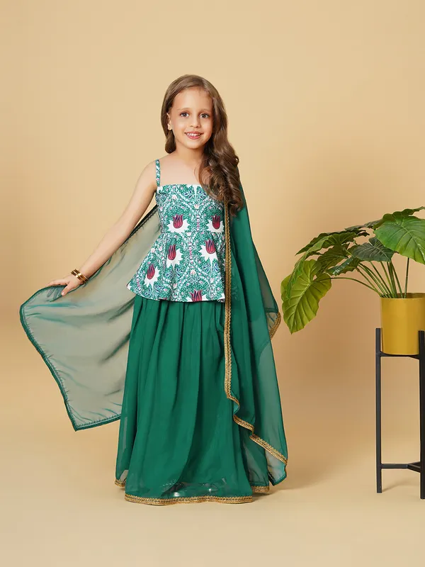 Green_Three_Piece_Party_Wear_Lehnga_Top_Dupatta_Set_For_Girls