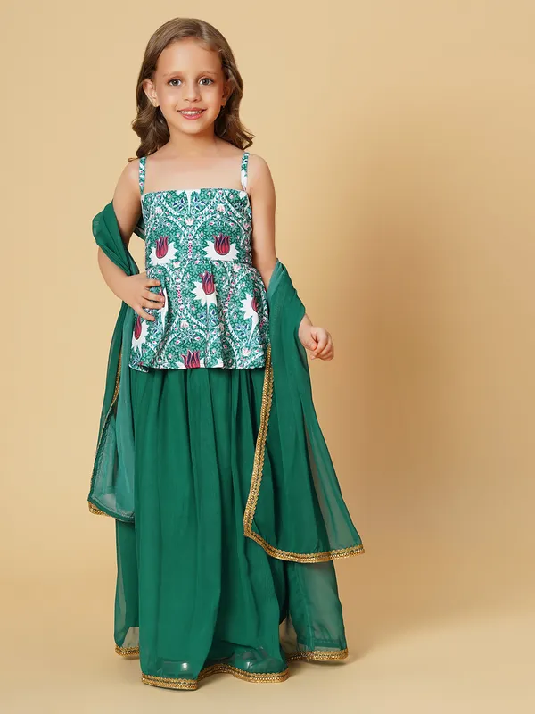 Green_Three_Piece_Party_Wear_Lehnga_Top_Dupatta_Set_For_Girls