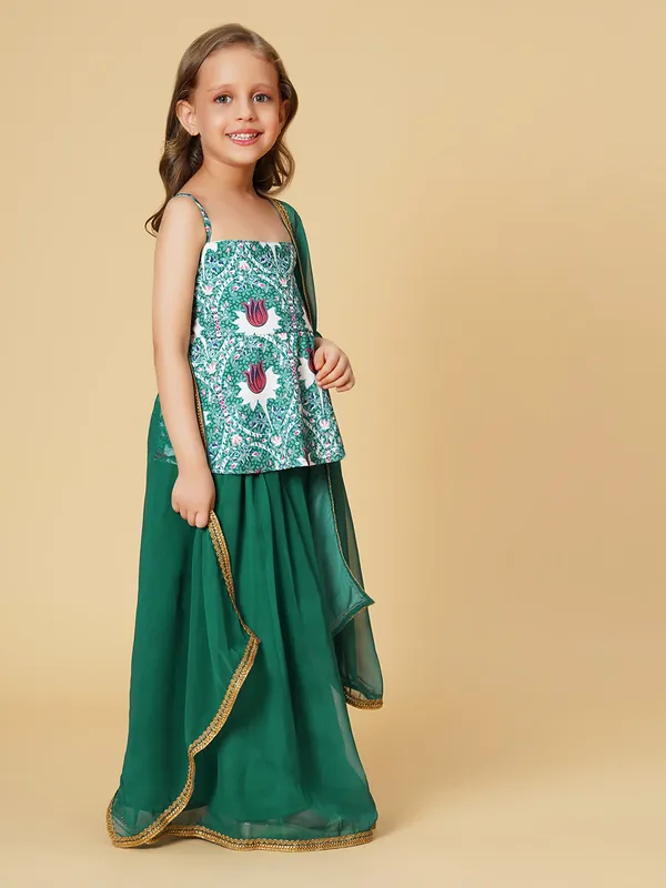 Green_Three_Piece_Party_Wear_Lehnga_Top_Dupatta_Set_For_Girls