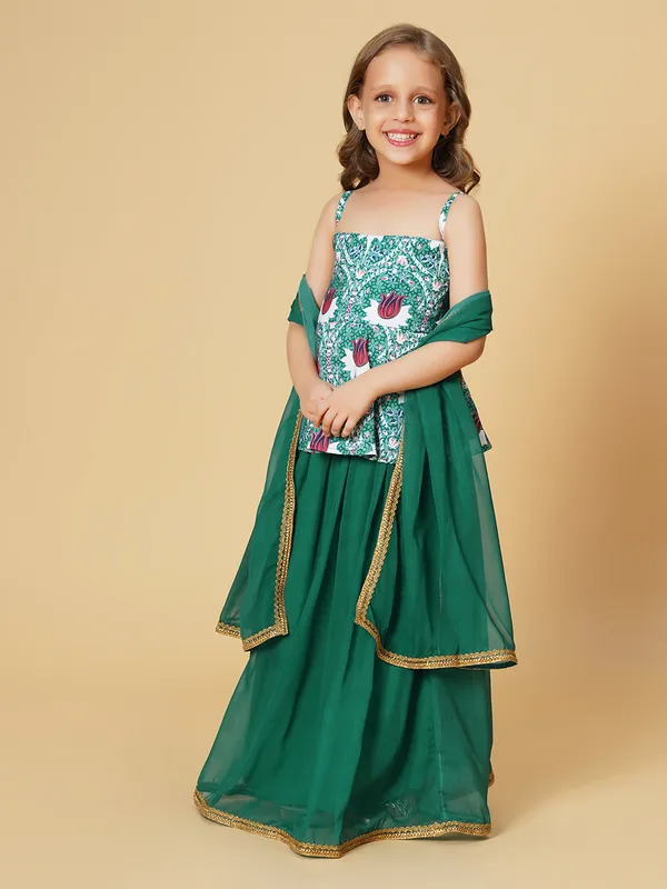 Green_Three_Piece_Party_Wear_Lehnga_Top_Dupatta_Set_For_Girls
