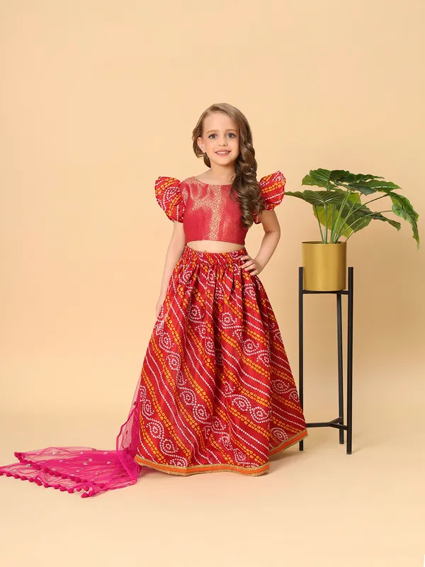 Red_Three_Piece_Party_Wear_Lehnga_Top_Dupatta_Set_For_Girls