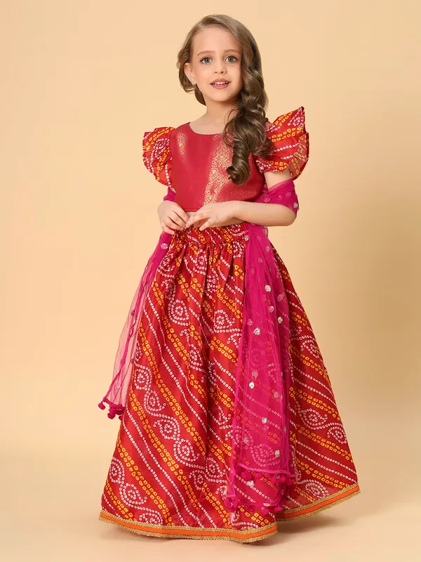 Red_Three_Piece_Party_Wear_Lehnga_Top_Dupatta_Set_For_Girls