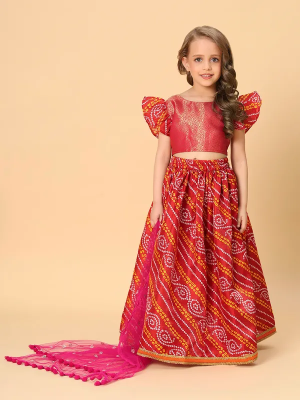 Red_Three_Piece_Party_Wear_Lehnga_Top_Dupatta_Set_For_Girls