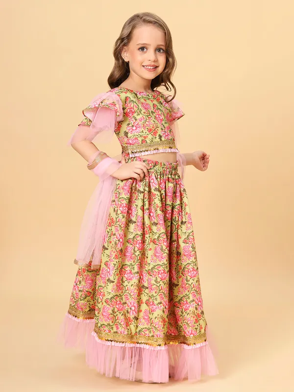 Yellow_&_Pink_Three_Piece_Party_Wear_Lehnga_Top_Dupatta_Set_For_Girls