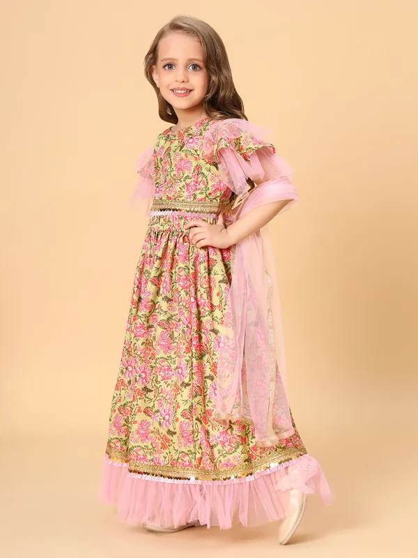 Yellow_&_Pink_Three_Piece_Party_Wear_Lehnga_Top_Dupatta_Set_For_Girls